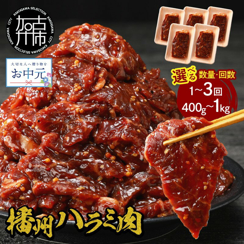 【ふるさと納税】【＼お中元／】【レビューキャンペーン】＼選べる容量とお届け回数／播州で愛される秘伝の焼肉タレ漬け牛肉 播州ハラミ肉 400g 600g 1kg 通常便 2ヶ月定期便 3ヶ月定期便