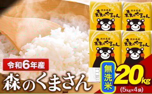 令和6年産 無洗米  森のくまさん 20kg 5kg × 4袋  熊本県産 単一原料米 森くま《7-14日以内に出荷予定(土日祝除く)予定》 送料無料