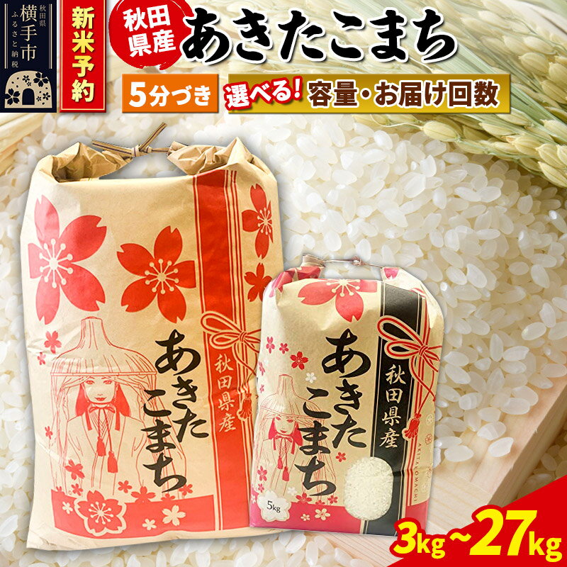 【ふるさと納税】《令和7年産 新米受付》あきたこまち【5分づき】定期便 3kg×1袋／5kg×1袋／10kg（5kg×2袋）／20kg（5kg×4袋）／27kg×1袋【選べる容量・お届け回数】