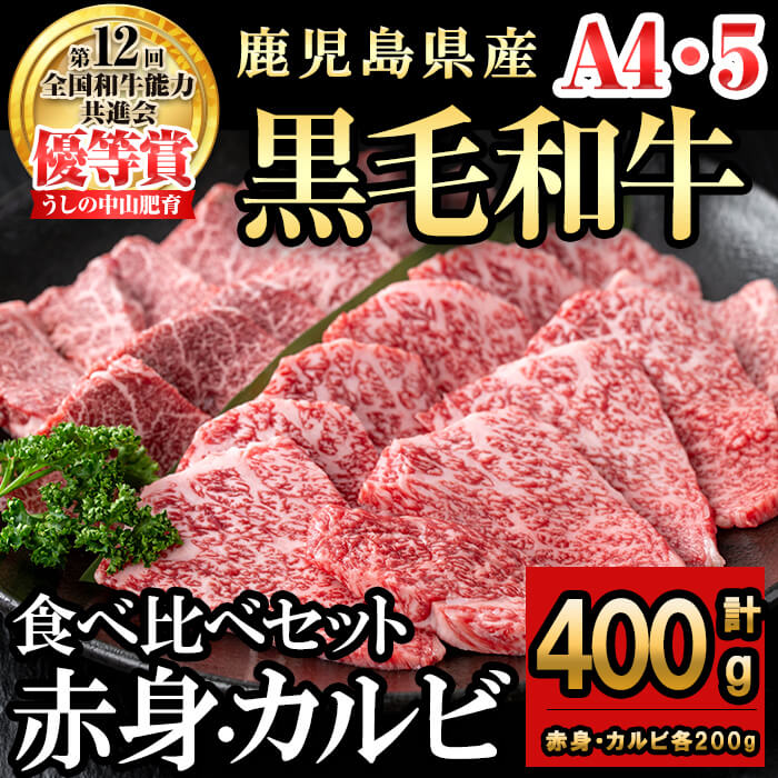 【ふるさと納税】うしの中山 食べ比べカルビ赤身セット(カルビ200g・赤身200g) 黒毛和牛 和牛 肉 牛肉 国産 九州産 鹿児島県産 焼肉 カルビ 赤身 日本一【nixy CHUZAN】 a5-327