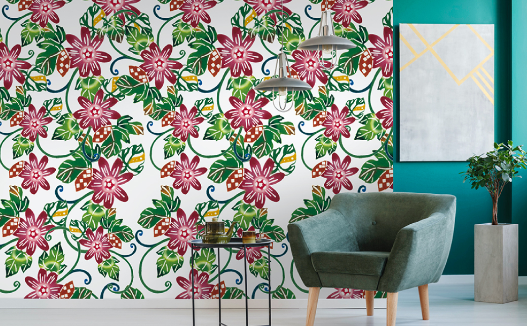 紅型壁紙 2m FORZA フォルザ | 紅琉 BINRYU アラヤプランニング株式会社 | 沖縄 伝統工芸 びんがた 紅型 | 防炎 抗菌 壁紙 | テキスタイル インテリア モダン ナチュラル |