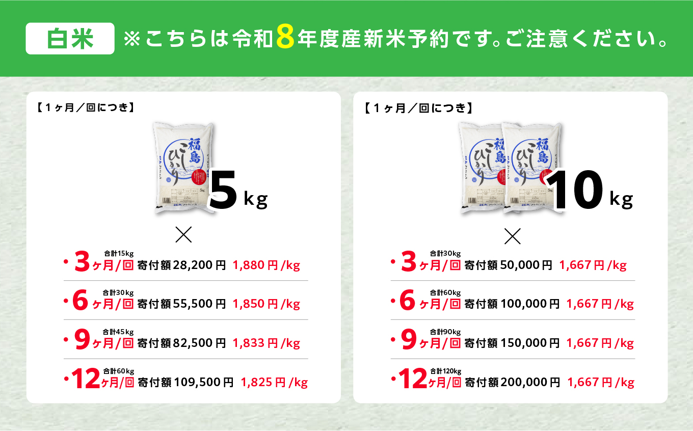 《新米先行予約》【毎月届く】令和8年産 福島県産こしひかり 白米 定期便 10kg 6回 株式会社あだたら米 二本松市