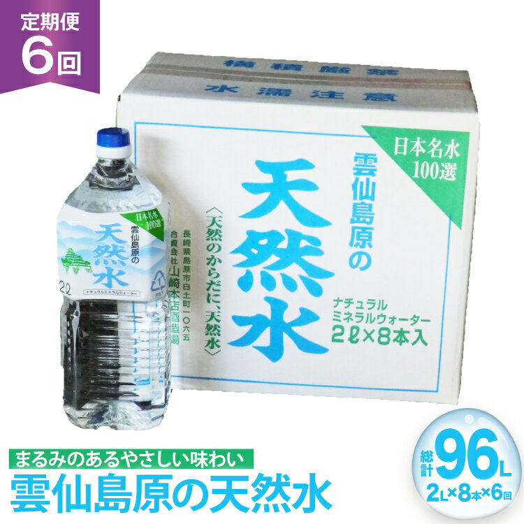 【ふるさと納税】 AJ619 山崎本店酒造場 【6回定期便】 雲仙島原の天然水 2L 8本 [ 水 2リットル 天然水 ウォーター ペットボトル 定期便 定期 おいしい 名水百選 大容量 軟水 長崎県 島原市 ]