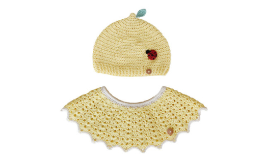 HOPPL(ホップル)手編みニットビブ&キャップセット(レモン/サイズM)【1626196】