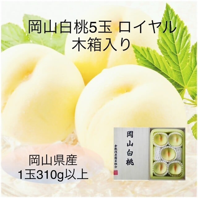 
            Er-2【令和8年発送・先行予約】岡山県産　白桃5玉（1玉310g以上）等級：ロイヤル　木箱入り
          