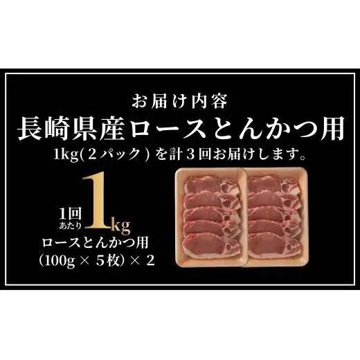 《定期便》長崎県産豚 ロースとんかつ用計1kg(100g×5枚×2) 【3回お届け】