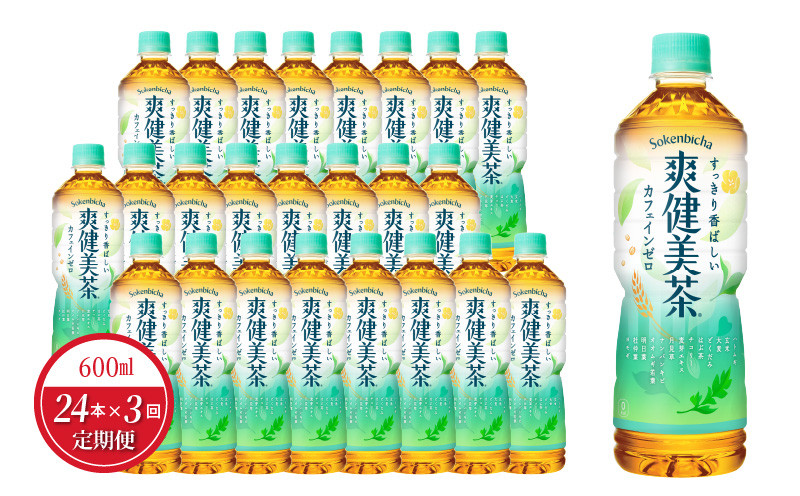 
            【定期便】爽健美茶 PET 600ml（24本入）×3か月  カフェインゼロ ブレンド茶 飲料 ドリンク 
          