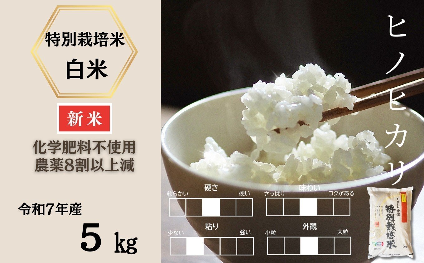 
            ＜令和7年産新米 先行予約受付中・令和7年11月上旬以降順次発送＞佐賀県産特別栽培米ヒノヒカリ 白米5㎏（化学肥料不使用・農薬8割以上減）［A0212-0007］
          