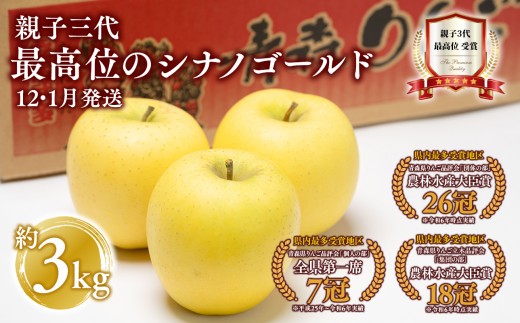 
                  【12月・1月発送】家庭用 親子三代最高位のシナノゴールド 約3kg【全国ふじコンテスト最高賞受賞農園 青森県 平川市 釈迦のりんご園】シナノゴールド 全国ふじコンテスト最高賞受賞 青森りんご 家庭用 リンゴ りんご リンゴ 林檎 フルーツ 果物 平川市 青森 
                