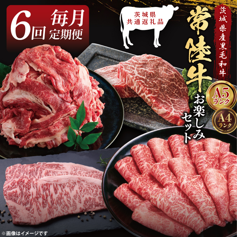 【6回定期便】最高級A4.5ランク常陸牛 お楽しみセット【茨城県共通返礼品】｜ブランド牛 銘柄牛 和牛 黒毛和牛 国産 A5・A4ランク 等級 お肉 牛肉 ロース もも 切り落とし ステーキ 定期 6ヶ月 毎月 茨城県 大子町（DD005）