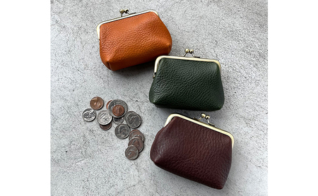 本革 がま口小物入れ 栃木レザー ファッション小物 革小物 シンプル コンパクト 大容量 クレジットカード 小銭入れ 薬入れ イヤホン入れ  グリーン