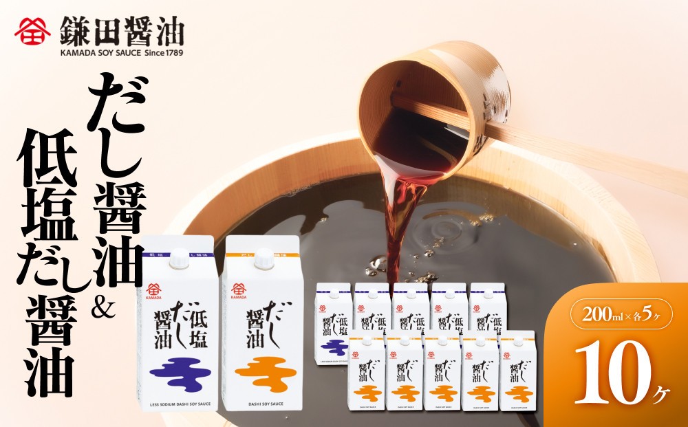 
                  【鎌田醤油】 だし醤油200ml×5ヶ入＆低塩だし醤油200ml×5ヶ入【カマダ しょうゆ だししょうゆ しょう油 ギフト 贈答 出汁 だし 調味料 国産 かつお 醤油 めんつゆ うどんつゆ 調理 料理 だし醤油 醤油 出汁醤油 低塩  減塩 香川県 坂出市】
                