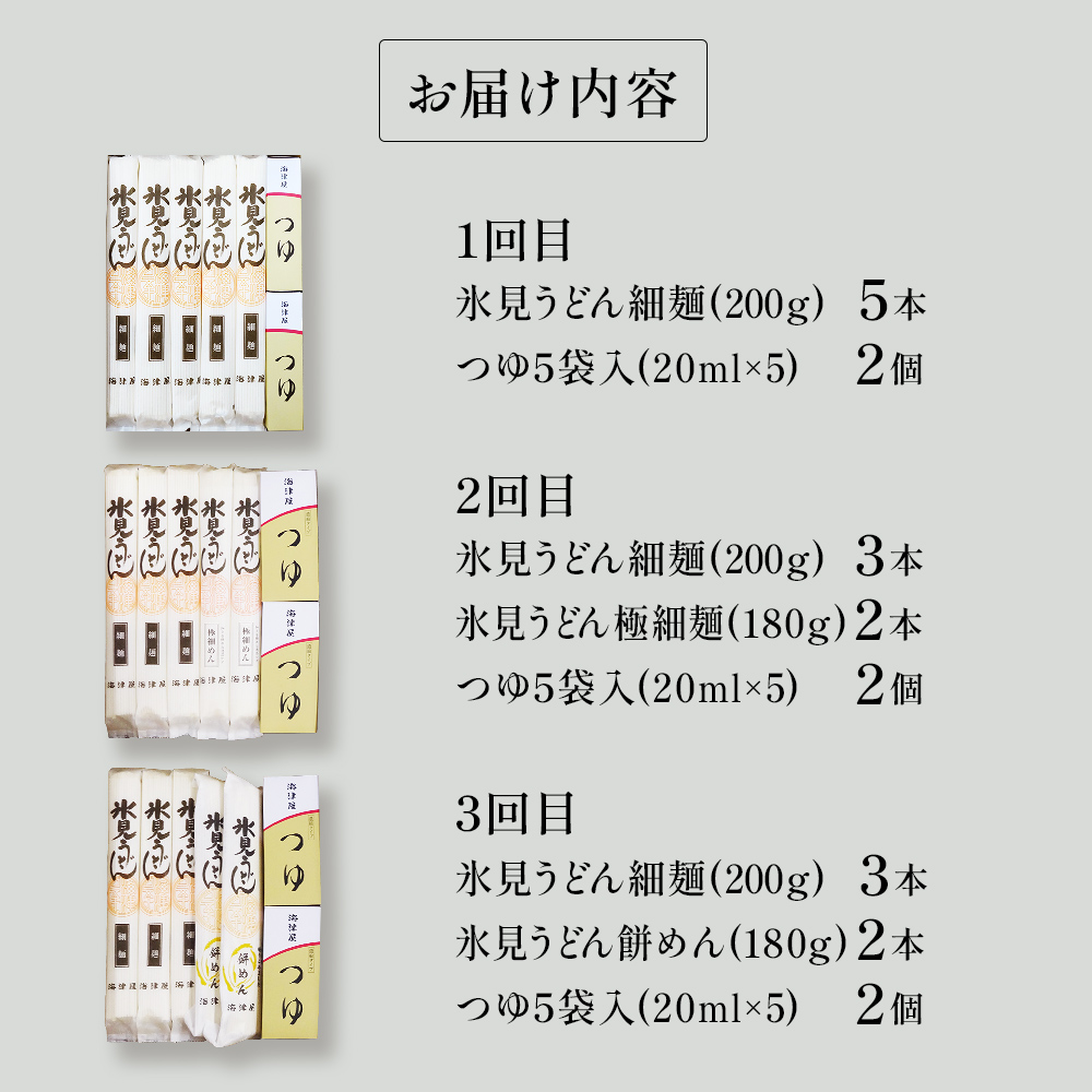 【3回連続定期便】 海津屋　氷見うどんセット 乾麺 定期便 うどん 麺類 富山県 氷見市