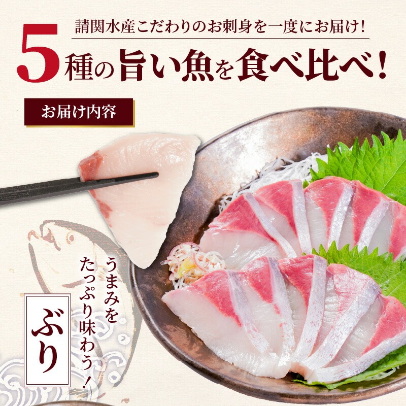お刺身 短冊 5種セット 計650g以上 特選刺身醤油付き N019-YD0235