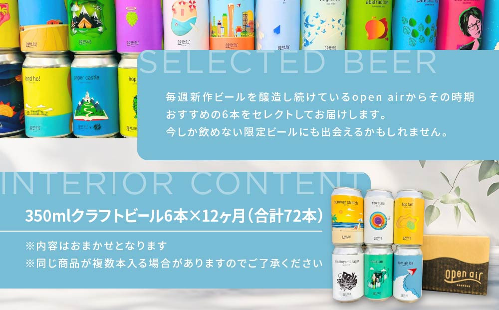 【定期便】ｏｐｅｎ ａｉｒ クラフトビール定期便 1年＜全12回毎月お届け＞