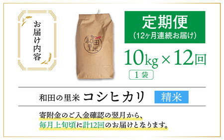 【令和5年産】【12ヶ月定期便】和田の里米 コシヒカリ 白米(精米) 10kg×12回 計120kg