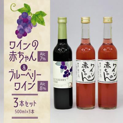 ふるさと納税 久留米市 女性に大人気!ワインの赤ちゃん(500ml×2本)ブルーベリーワインセミドライ(500ml×1本)