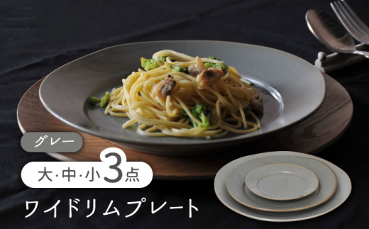 【美濃焼】ワイドリム プレート 大・中・小 3点セット グレー【金正陶器】食器 丸皿 リム皿 [MAK050]