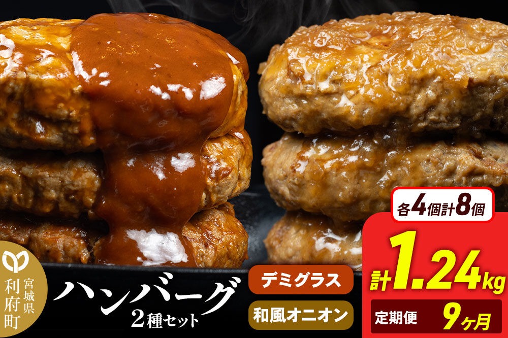 《定期便9ヶ月》お肉屋さんのハンバーグ 昔懐かしいデミグラスソース(160g×4個)＆和風オニオンソース(150g×4個) ×9回 [ハンバーグ 肉 おかず 惣菜 個包装 簡単 湯せん 洋食 湯煎 個別包装 小分 お弁当 便利 お試し]|06_thm-040809