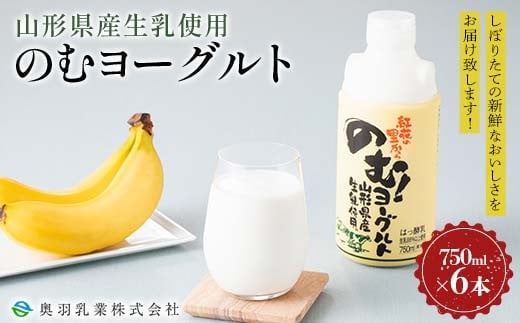 【奥羽乳業】山形県産生乳使用！ のむヨーグルト 750ml×6本 セット F2Y-6544