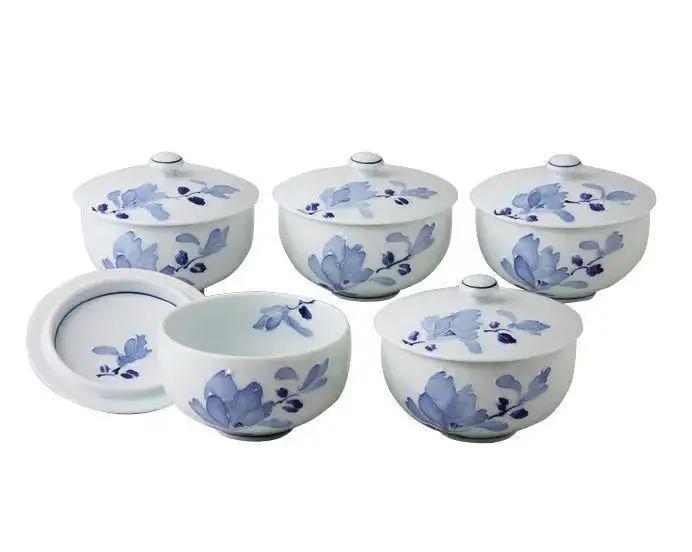 【波佐見焼】５個組の蓋付き来客お湯呑 辻が花 【西海陶器】１ １１54９｜波佐見焼 陶器