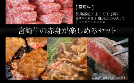 ＜宮崎牛＞赤身肉セット 合計1.4kg ※90日以内発送【E104】