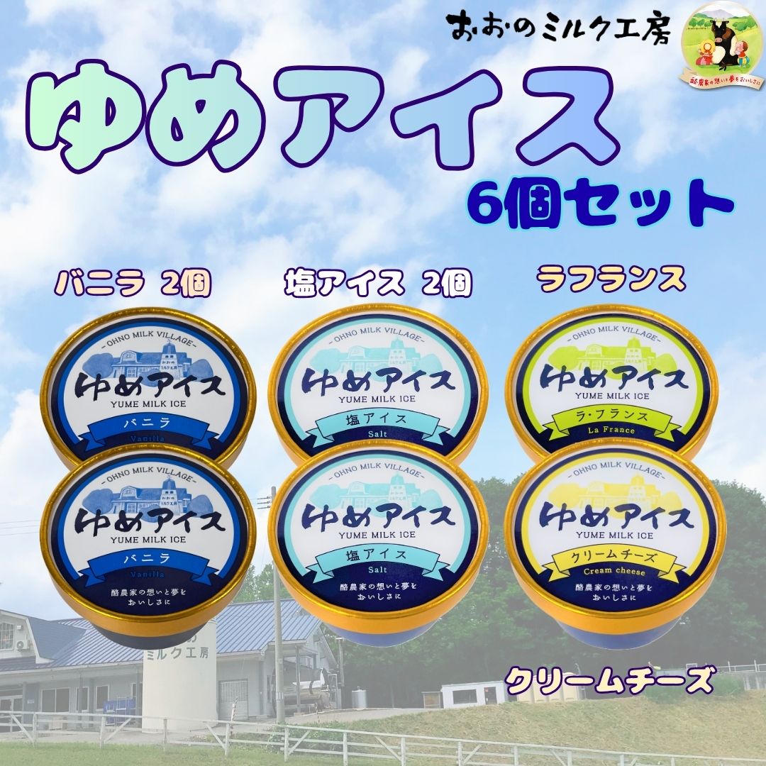 【ふるさと納税】おおのミルク村 ゆめアイス6個セット（バニラ・塩バニラ・クリームチーズ・ラフランス）