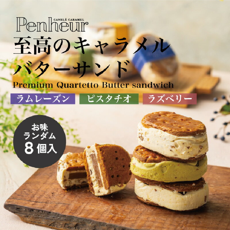 【ふるさと納税】【Penheur】キャラメル バターサンド プレミアムカルテット 8個入 3種 ランダム 詰め合わせ 簡易包装 / ラムレーズン ピスタチオ ラズベリー プノール 洋菓子 焼菓子 焼き菓子 お菓子 スイーツ デザート 神戸 送料無料 兵庫県