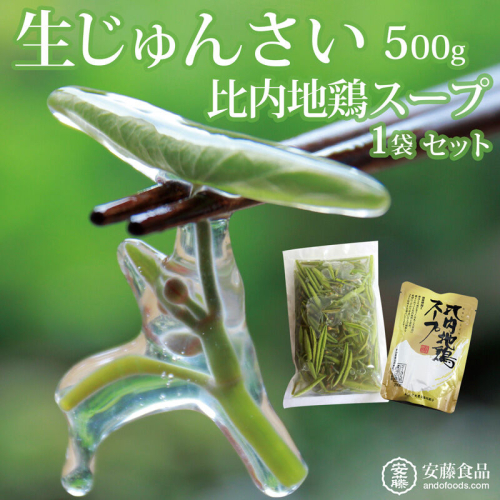 生じゅんさい500g＋比内地鶏スープ200ml×1袋 《冷蔵》（2026年5月上旬頃～7月下旬までに発送予定） 令和8年産 2026年産 先行受付  秋田県産 三種町産