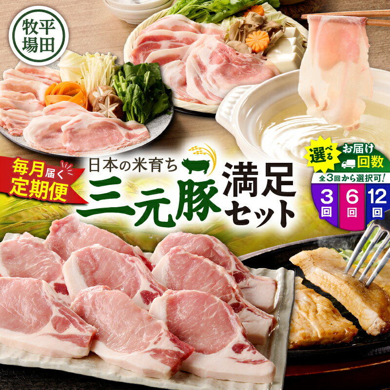 【ふるさと納税】＜選べる回数＞ 3回 ～ 12回 毎月 定期便 日本の米育ち平田牧場の満足セット 肉 豚 豚肉 三元豚 ロース バラ ステーキ しゃぶしゃぶ セット 鍋 冷凍 便利 パック 定期 平田牧場 北海道 苫小牧市 おすすめ ランキング プレゼント ギフト