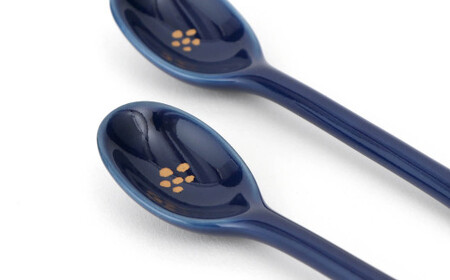 A11-54 源右衛門窯 瑠璃金彩梅絵 スプーン シンプルに可愛らしい ティタイム 食器 有田焼