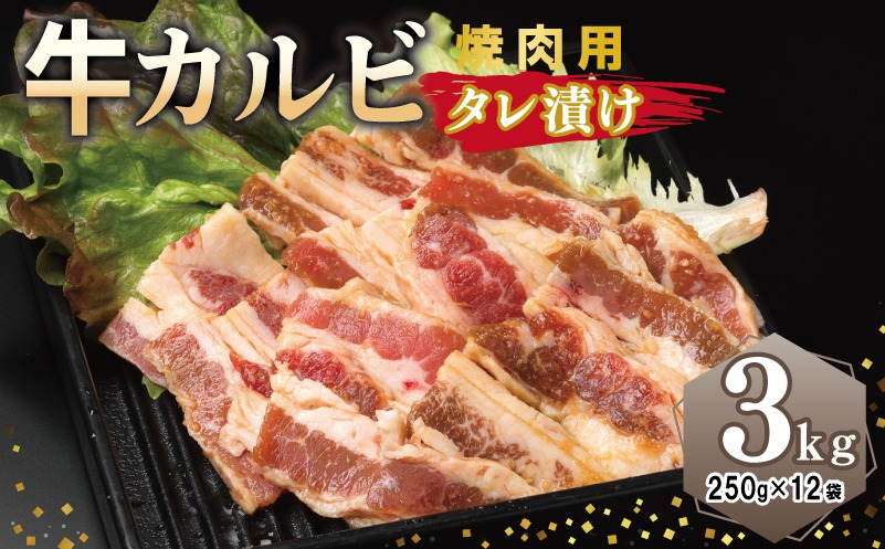 099H3392 牛カルビ 焼肉用 タレ漬け 合計3kg【味付け 小分け 焼くだけ 簡単調理 BBQ 牛肉 250g×12袋】