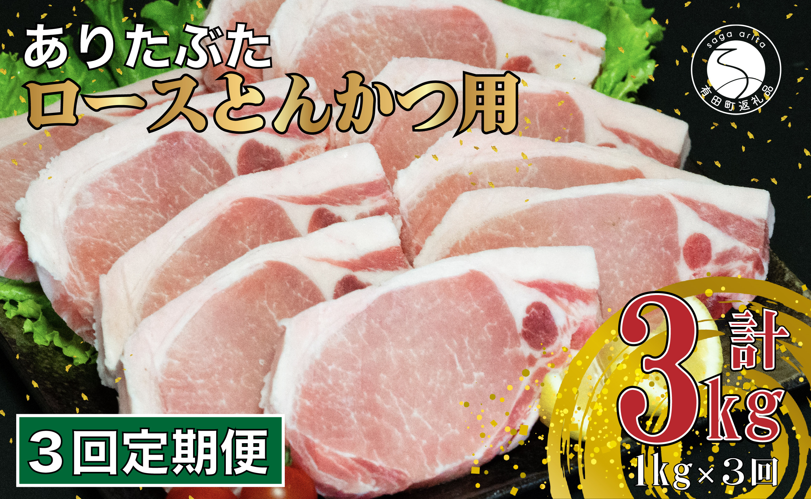 
【3回定期便 総計3kg】 ありたぶた ロース とんかつ用 約1kg (1枚約100g×10パック) 3回 定期便 小分け 真空パック 豚肉 N30-27
