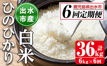 【6回定期便(連続)】鹿児島県 出水市産 ひのひかり 白米 定期便 (3kg×2袋・計6kg)×全6回 【田上商店】 i704