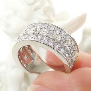 指輪 プラチナ PT900 ダイヤモンド 2.1ct ラウンド＆プリンセスカット 幅広 レディースリング ストレート 2カラットUP 大ぶり ジュエリー【f249-pt-d】 ALPAZ134