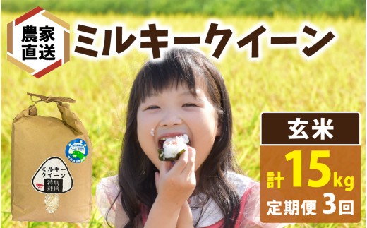 【3ヶ月連続お届け】【 令和7年産】【農家直送】【選べる精米方法】特別栽培米認証3 ミルキークイーン 5kg×1袋×3ヶ月（計15kg）玄米