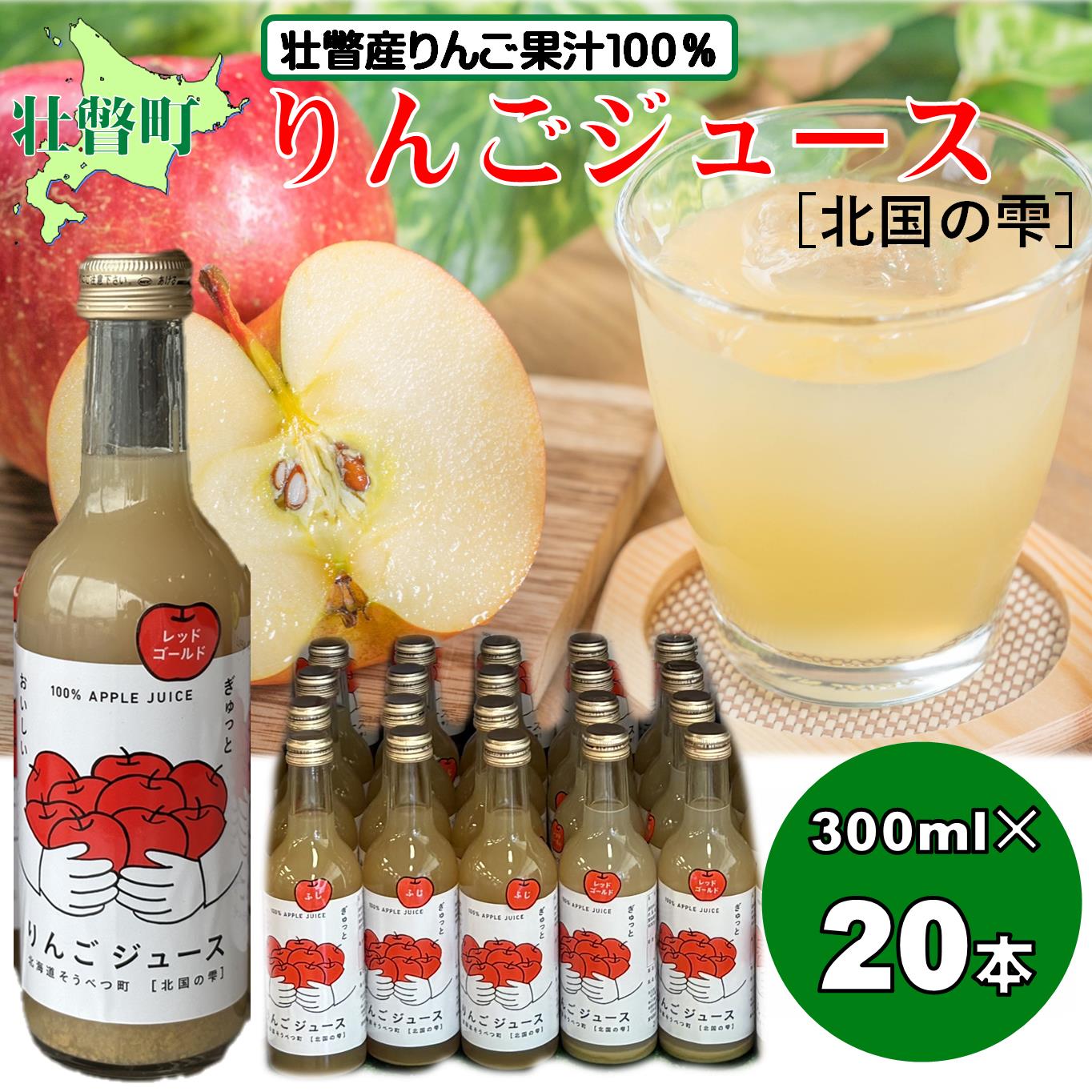 【ふるさと納税】りんごジュース「北国の雫」(壮瞥町産りんご100%) 300ml×20本 【 ふるさと納税 人気 おすすめ ランキング 北海道 壮瞥 りんご アップル ジュース 果汁 100％ 飲料水 飲み物 贈り物 贈物 贈答 ギフト 詰合せ セット 北海道 壮瞥町 送料無料 】 SBTA083