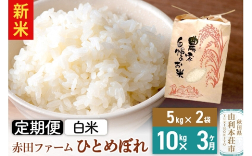 ＜令和8年産 新米＞《3ヶ月定期便》【 白米 】秋田県産ひとめぼれ10kg（5kg×2袋） [新米 米 お米 こめ 白米 精米 ひとめぼれ ブランド米 食卓 おにぎり 秋田県産 秋田県 由利本荘市]
