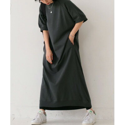 【ふるさと納税】【ANTIQUA/アンティカ】裏毛ロングワンピース 半袖 スミクロ(PYA-00010-16-F)【1639287】