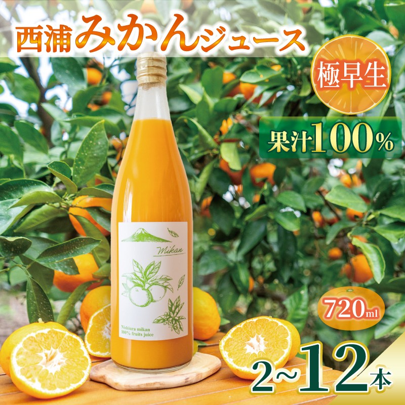 
            【先行予約_1月中旬発送】オレンジ ジュース ストレート 果汁 100％ 極早生 みかん 720ml×2～12本 西浦 蜜柑 濃厚 飲み物 ミカン 人気 贈答用 静岡 沼津
          