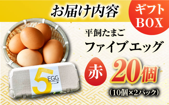 【ギフトBOX】平飼たまご ファイブエッグ M～Lサイズ 20個入 / 5EGG 卵 赤玉子五島市 / 五島列島大石養鶏場 [PFQ008]