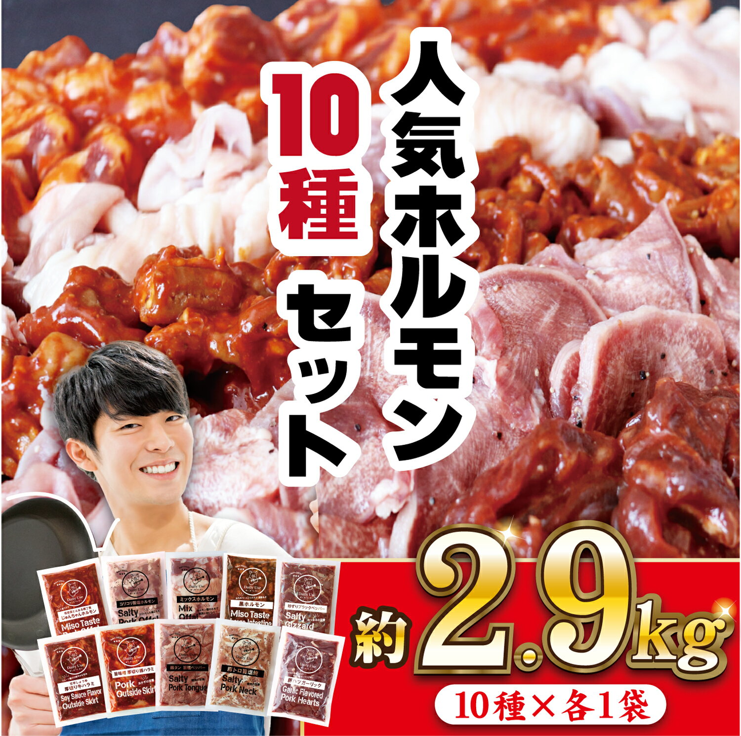 【ふるさと納税】工場直送！ 人気焼肉ホルモン 10種セット 総計2900g 小分け 真空パック 愛されて49年のホルモン専門ブランド 甘辛味付け こどもも大好き 焼くだけ 簡単 長期保存可能 12ヶ月 冷凍 常備 個包装 おつまみ お弁当 ギフト 贈答 お中元 お歳暮 豊味館