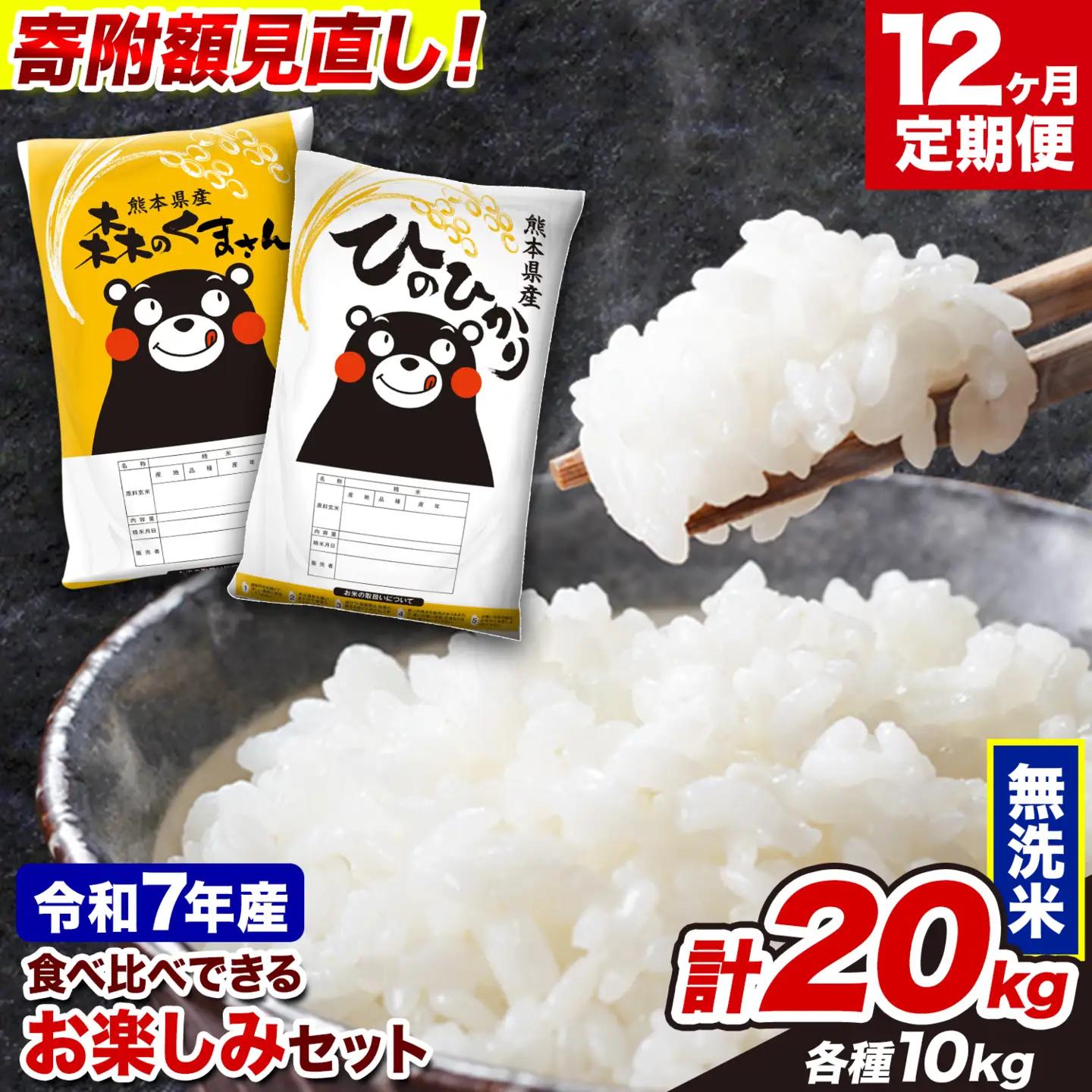 無洗米 令和7年産 ひのひかり 森のくまさん 20kg 12ヶ月 定期 無洗