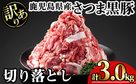 【訳あり】鹿児島県産 豚肉 さつま 黒豚 切り落とし (計3.0kg・250g×12P)【KNOT】 A693