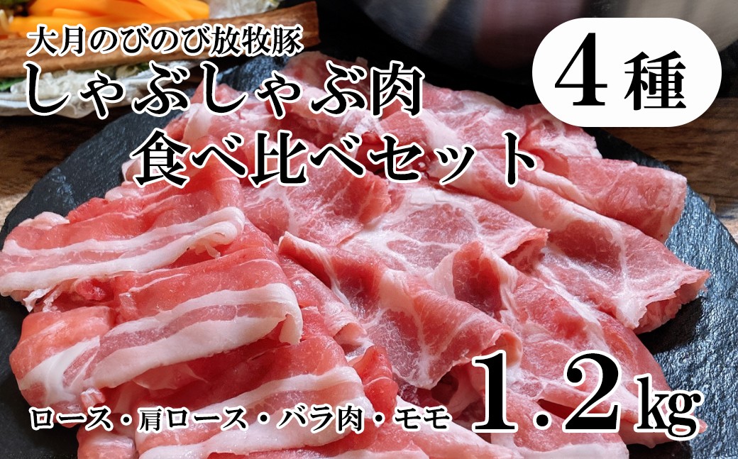 
                  【大月のびのび放牧豚】しゃぶしゃぶ食べ比べセット  1.2㎏（ロース・肩ロース・バラ・モモ各300g）　豚肉 ポーク お肉 肉 食べ比べ 詰合せ 詰め合わせ 冷凍 山梨 やまなし 富士川町
                