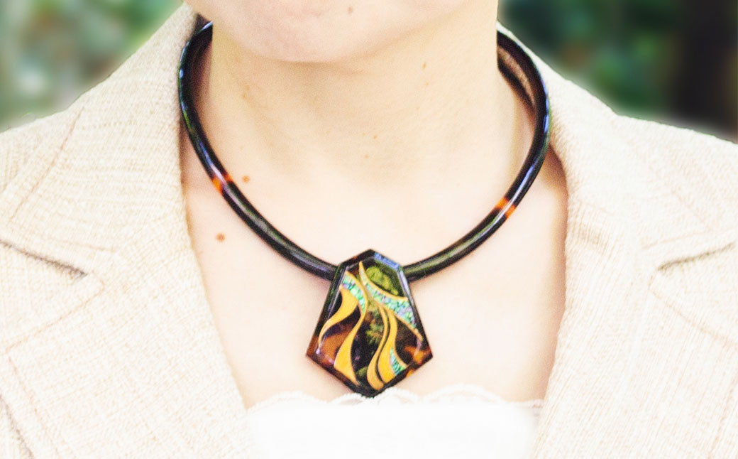 【限定1】本べっ甲 ペンダントネック オメガ 蒔絵 ／ 鼈甲 べっこう べっ甲 ペンダント ネックレス