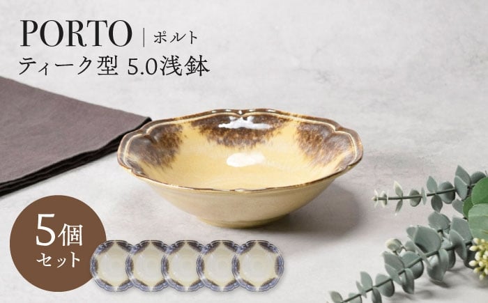 
                  【美濃焼】ポルト ティーク型 5.0浅鉢 5点セット【カネ定製陶】 [MEI240]
                