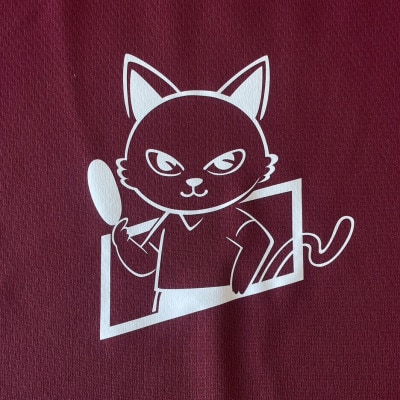 JTTA公認　卓球ユニフォーム【男女兼用(ドライ):XLサイズ】ねこ　バーガンディー