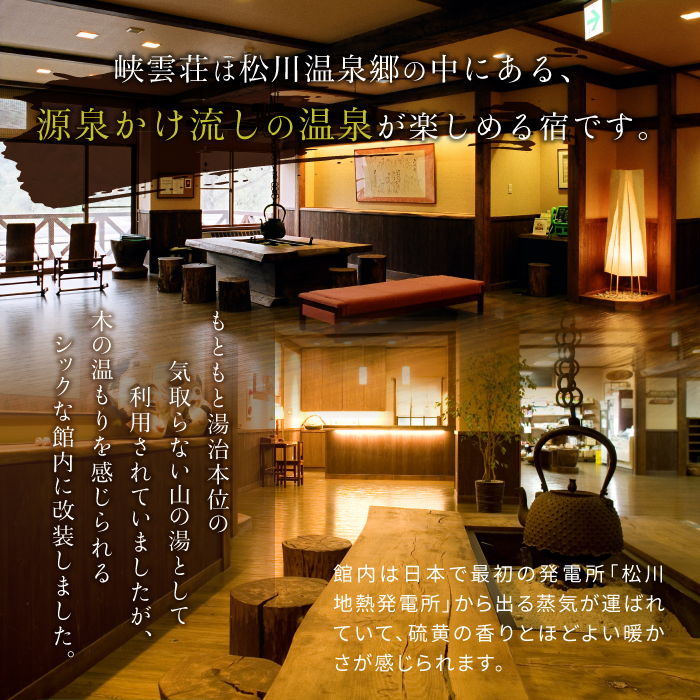  松川温泉 峡雲荘 ペア宿泊券 1泊2食付 【本館和室】 ／ ペア 宿泊券 温泉 一泊二食 宿泊 温泉宿 夕朝食付 旅行 東北 岩手県 八幡平市