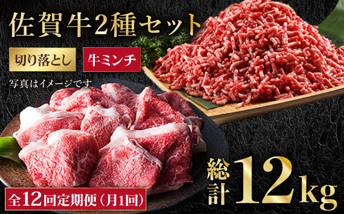 【全12回定期便】佐賀牛 ミンチ ＆ 切り落とし【肉の三栄】 [HAA086]